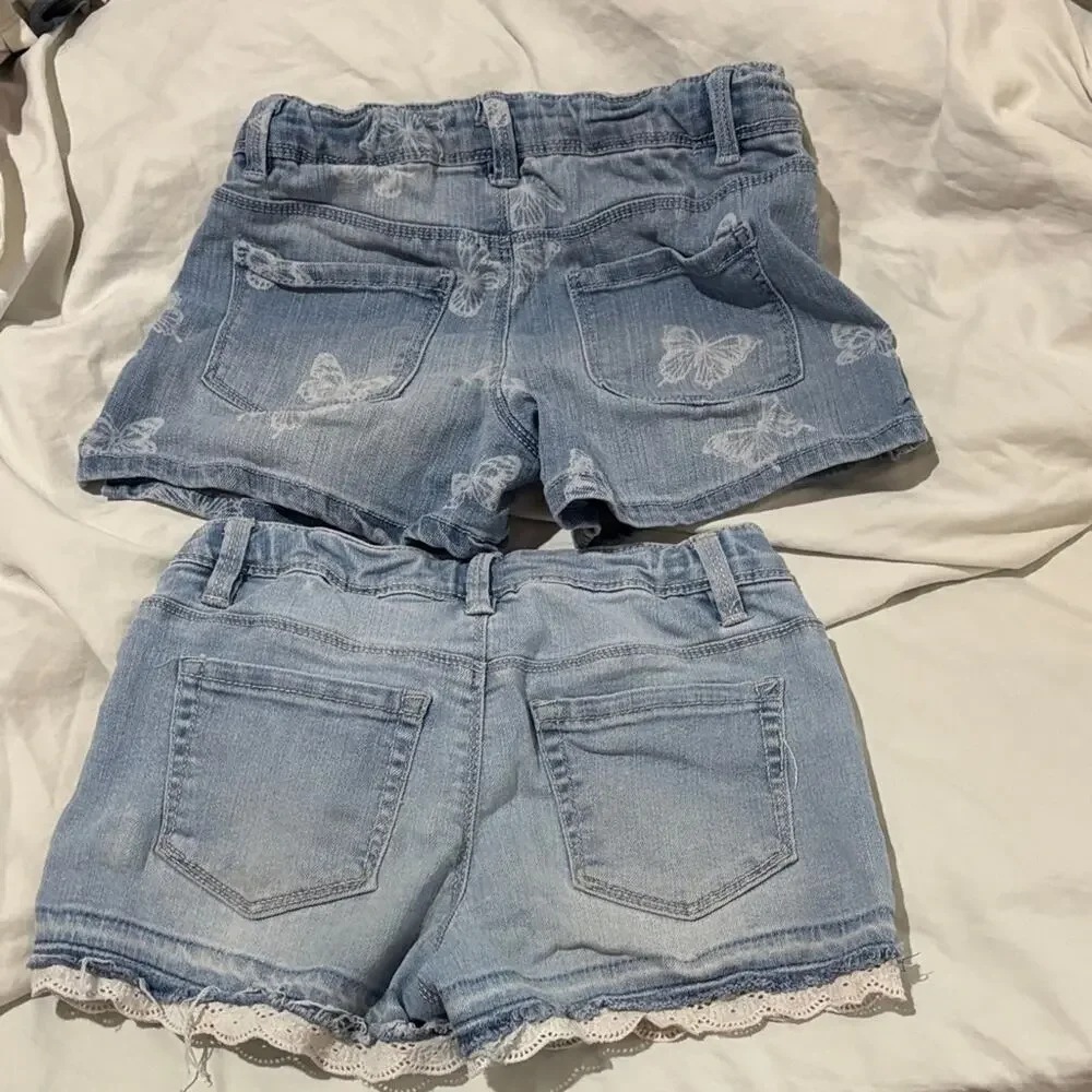 Members mark 7/8 denim shorts duo butterflies and lace trim stretch euc